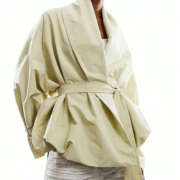 Mint Green Casual Women's Minimalist Long Sleeve Trench Coat - Picture 4 of 9